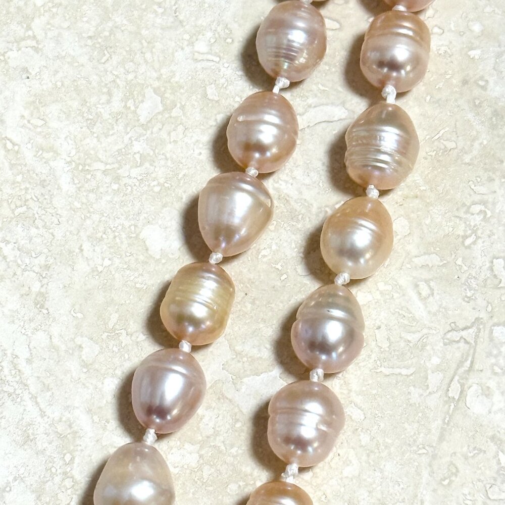 Freshwater Pearl Necklace, Hand-Knotted 12x9mm Large Lavender Blush Pearls - Picture 6 of 10